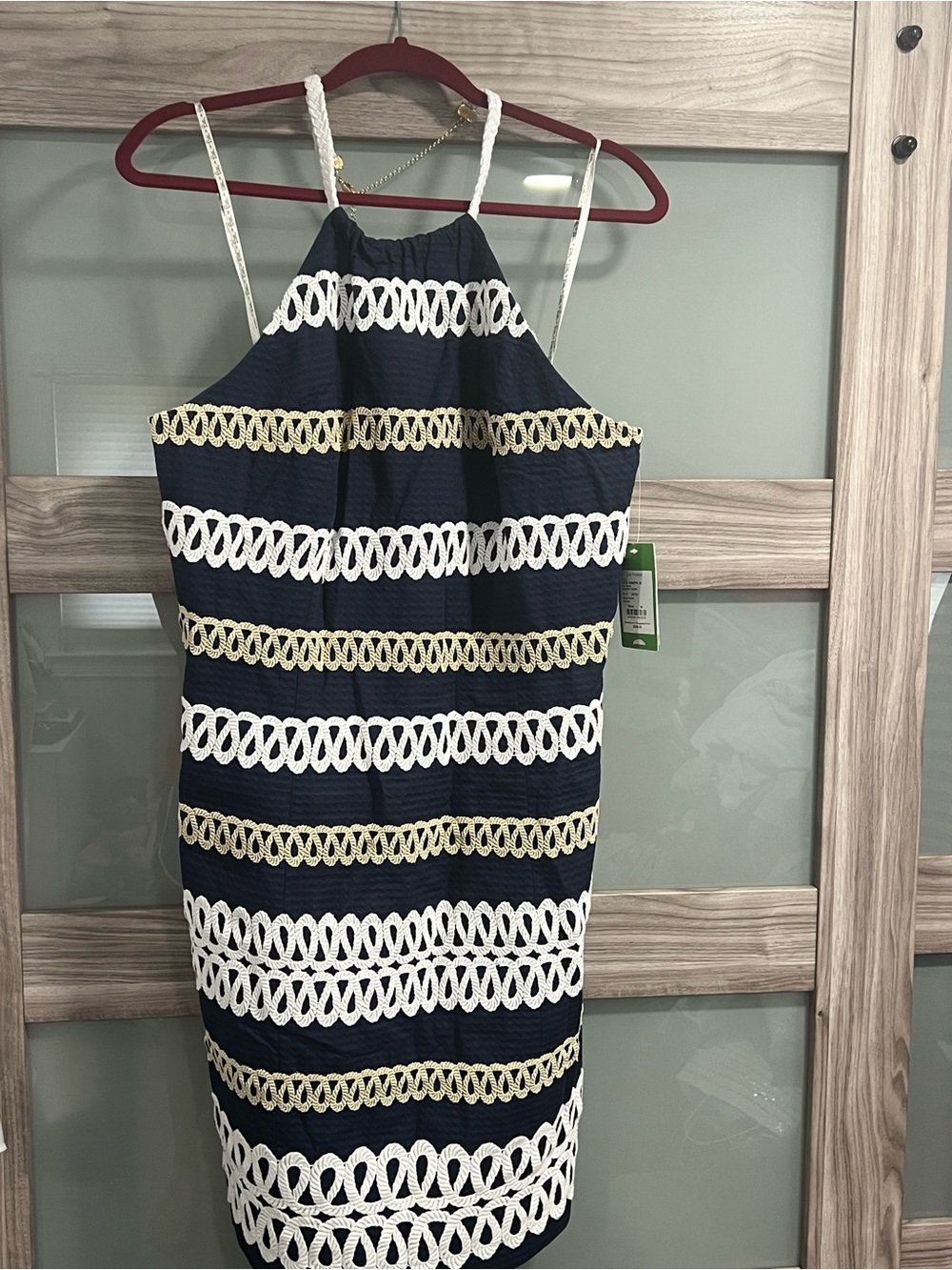 Lilly Pulitzer Navy Blue White and Gold Striped Halter Dress